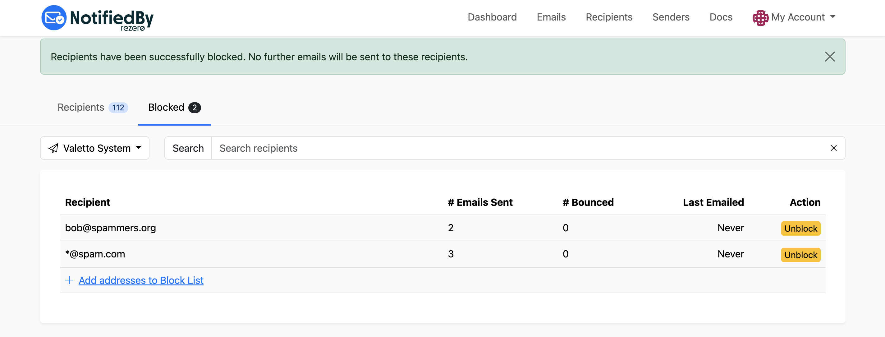 Block email domains